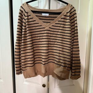 Old Navy V-Neck Sweater - Beige and Black Stripes